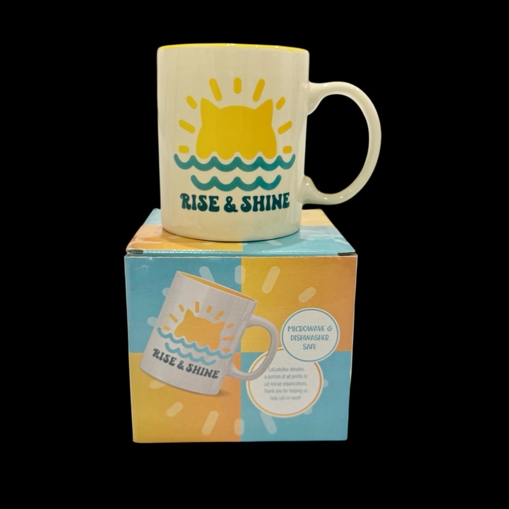 Cat Lady Rise & Shine Coffee Tea Mug Purrfect Morning Cat Sunrise  12 oz NEW Box